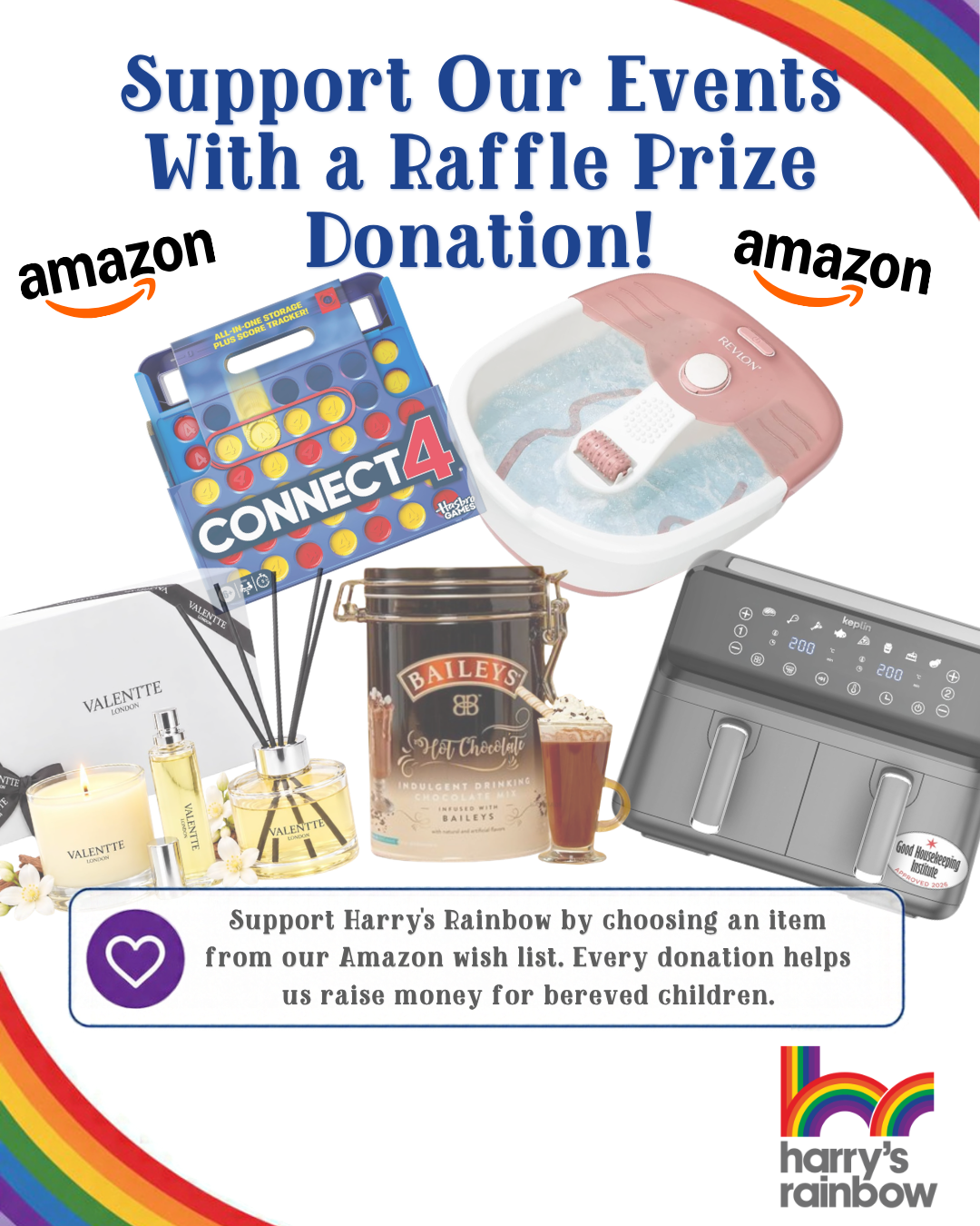Donate a raffle prize through Harry's Rainbow Amazon Wish List